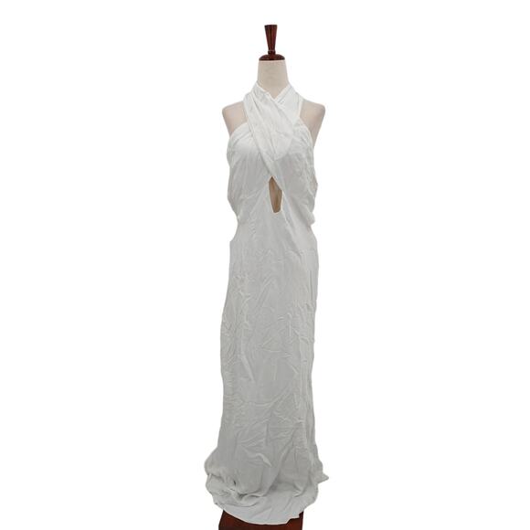 BARDOT SZ 12 L Orchid White Wyn Satin Halter Backless Maxi Dress NWT B118 - Picture 2 of 9